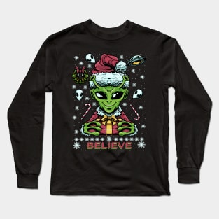 Alien Believe Christmas Long Sleeve T-Shirt